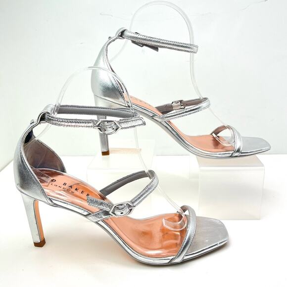 Ted Baker Triam Silver Double Strap High-Heel Sandals - Picture 10 of 10